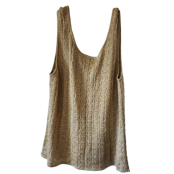 Vintage Cache Womens Medium Y2K Gold Metallic Knit Tank Top Cableknit Evening - Picture 1 of 9